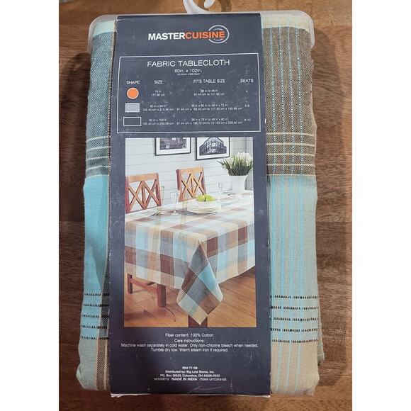 Master Cuisine Tablecloth Rectangle 60"x102" Fabric Blue Brown Plaid Cloth New - Picture 2 of 4